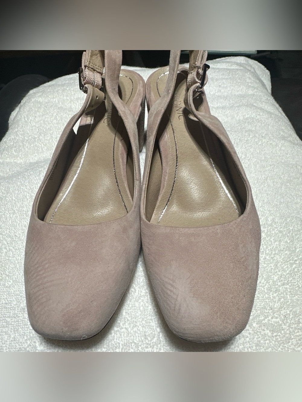 Vionic Women's 6.5 Plaza Nareen Suede Slingback block Heel Shoes Dusty Rose Pink